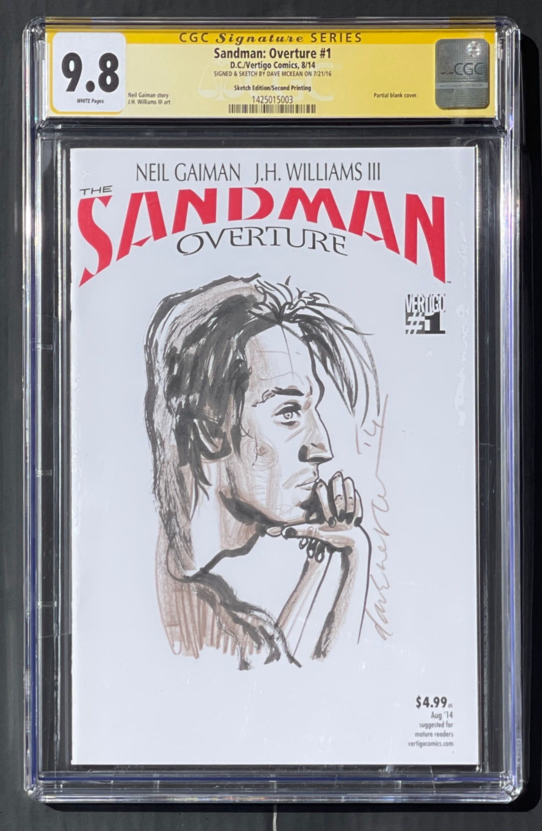 CGC 9.8 SS Dave McKean Sandman Overture # 1 Blank Sketch Cover
