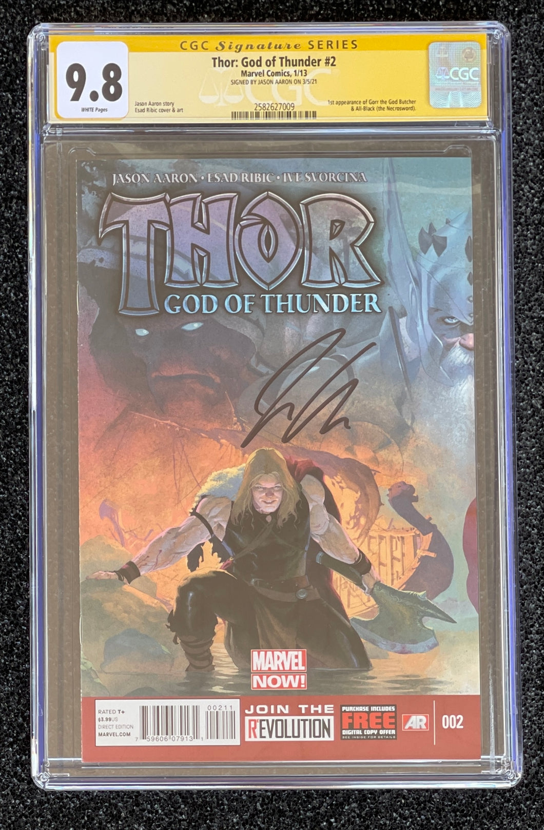 CGC 9.8 SS Thor : God of Thunder # 2 Signed by Jason Aaron